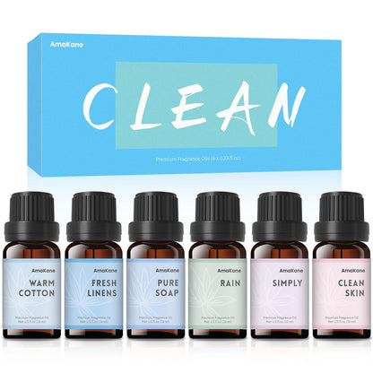 AmaKane Fragrance Oils Clean Set - 6 Premium Soap Making Scents for Diffusers, Candles, Laundry