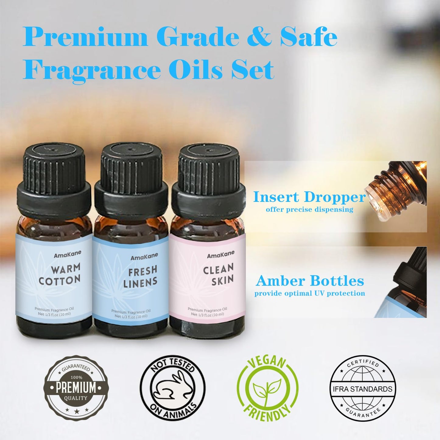 AmaKane Fragrance Oils Clean Set - 6 Premium Soap Making Scents for Diffusers, Candles, Laundry