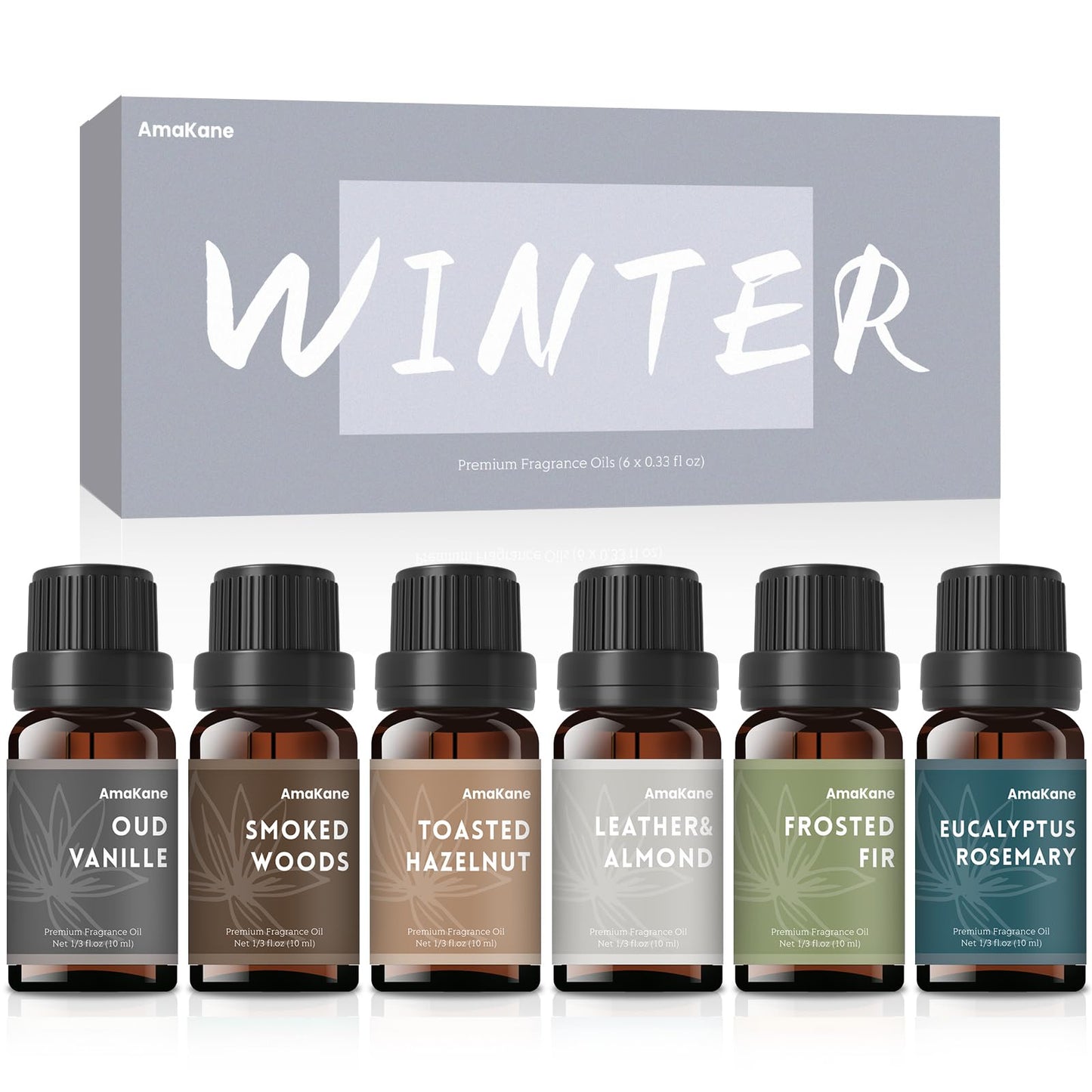 AmaKane Winter Fragrance Oil 6x10ml – Oud Vanille, Frosted Fir & More