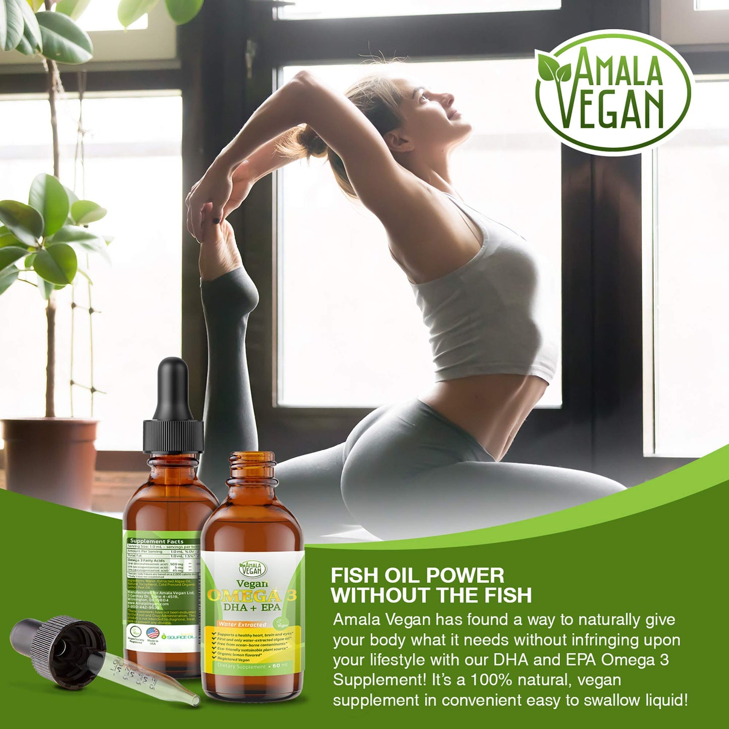 Potent & Organic Vegan Omega-3 Liquid Supplement – Algae DHA/EPA