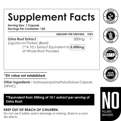 AMALTH OSHA Root 20:1 Extract – 1000mg, 120 Vegan Capsules, 15X Concentrated, Non-GMO