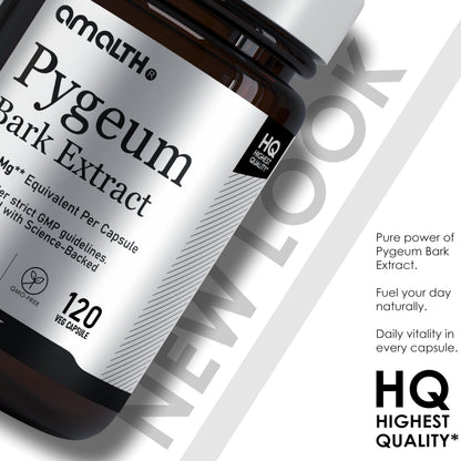Amalth Pygeum Bark Extract Powder – Higher Potency (6.5% Phytosterols) – Herbal Supplements 120 Capsules – Non-GMO