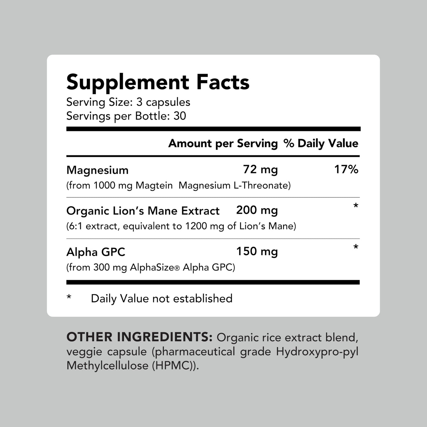 AMANDEAN Brain Supplement | Nootropic for Memory, Focus & Clarity | Magtein, Lion's Mane, Alpha GPC | 90 Veggie Capsules