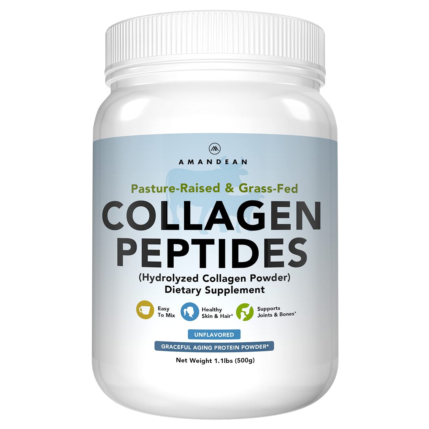 AMANDEAN Collagen Peptides Powder – 17.6oz, Grass-Fed, Unflavored