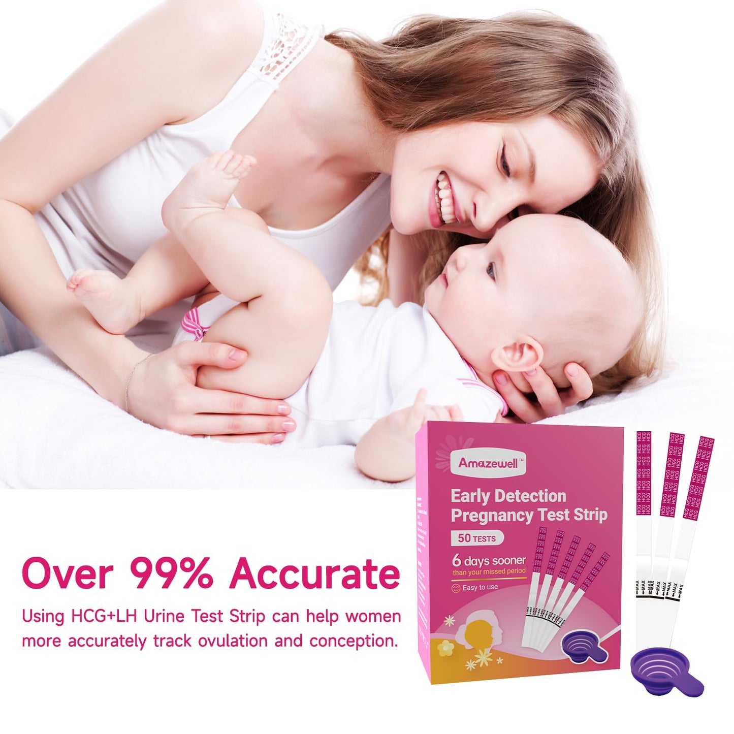 Amazewell Early Detection Pregnancy Test Strips – At-Home hCG Tests, 50 Pack, 99%+ Accuracy