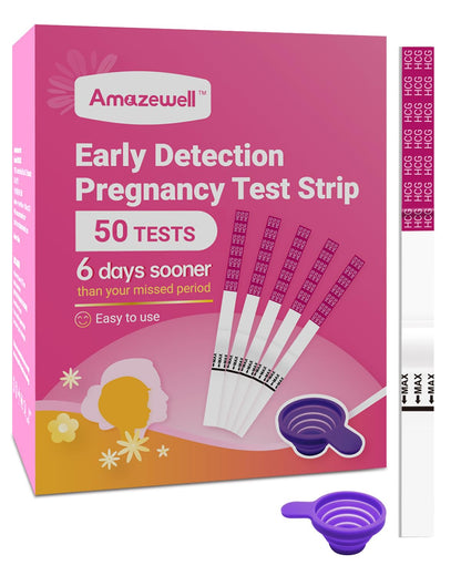 Amazewell Early Detection Pregnancy Test Strips – At-Home hCG Tests, 50 Pack, 99%+ Accuracy