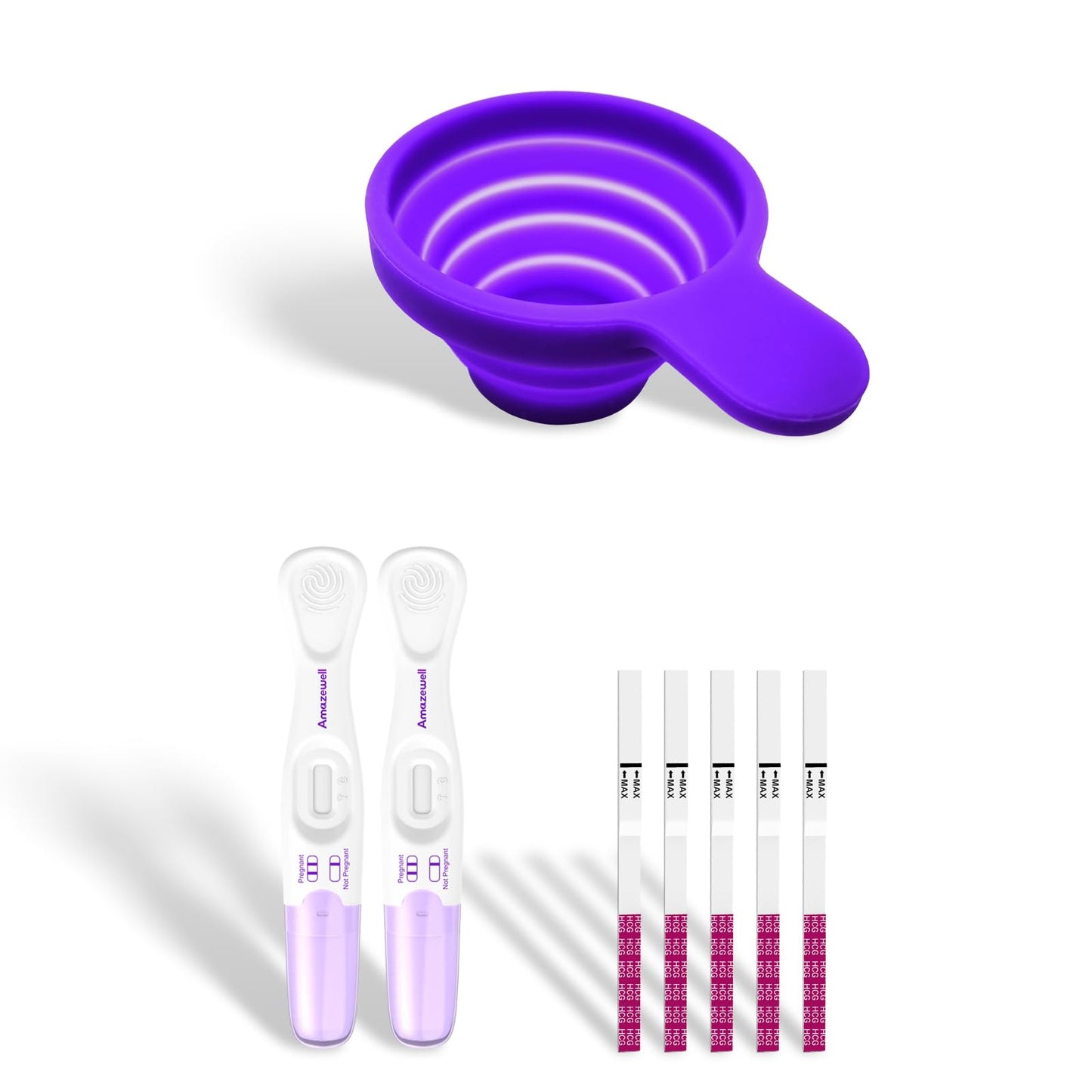 Amazewell Urine Cups for Ovulation & Pregnancy Test – 2 Early Tests, 5 HCG Strips, 1 Collapsible Urine Cup