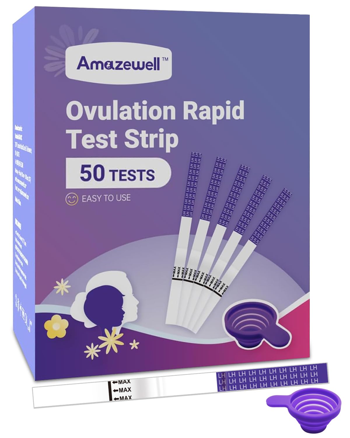 Ovulation Test Strips with Cups – Amazewell LH Kit, 50 Pcs