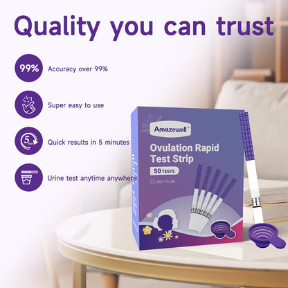 Ovulation Test Strips with Cups – Amazewell LH Kit, 50 Pcs