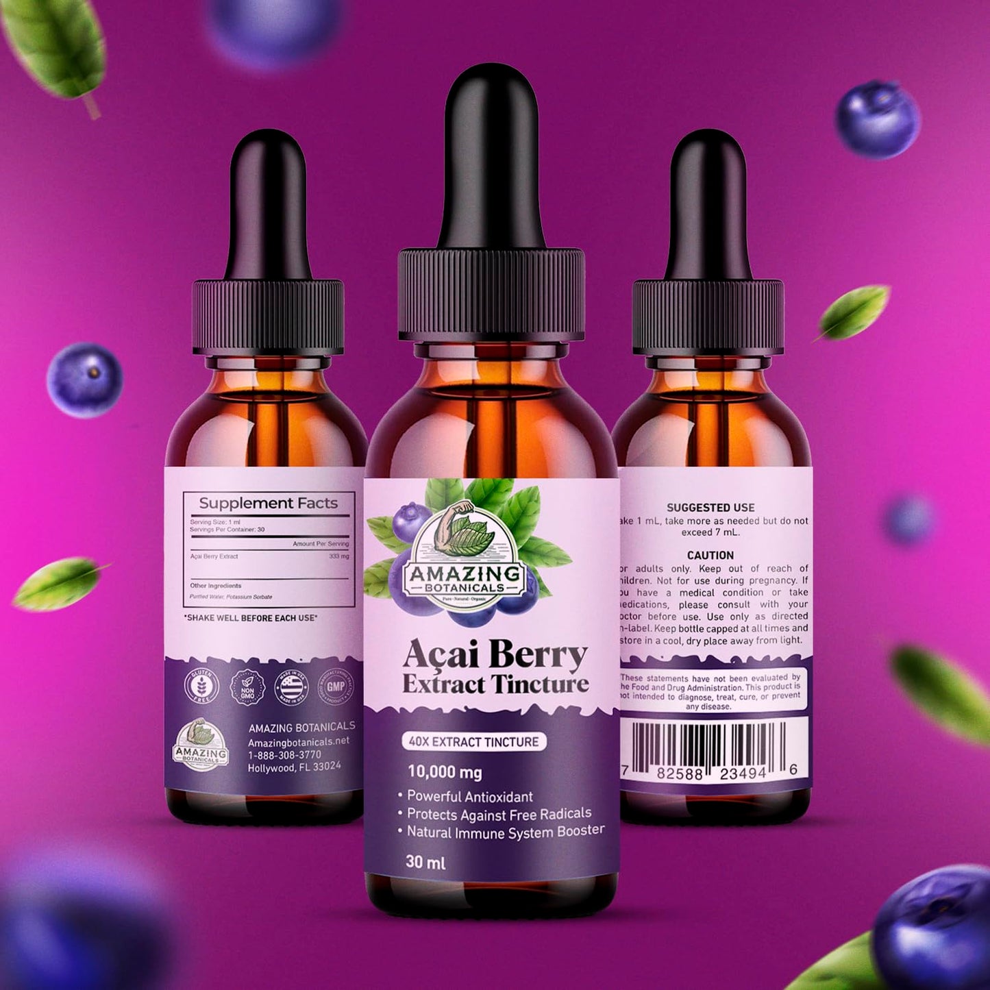Amazing Botanicals Acai Berry Tincture 10,000 mg – 30ml | Premium Antioxidant Supplement