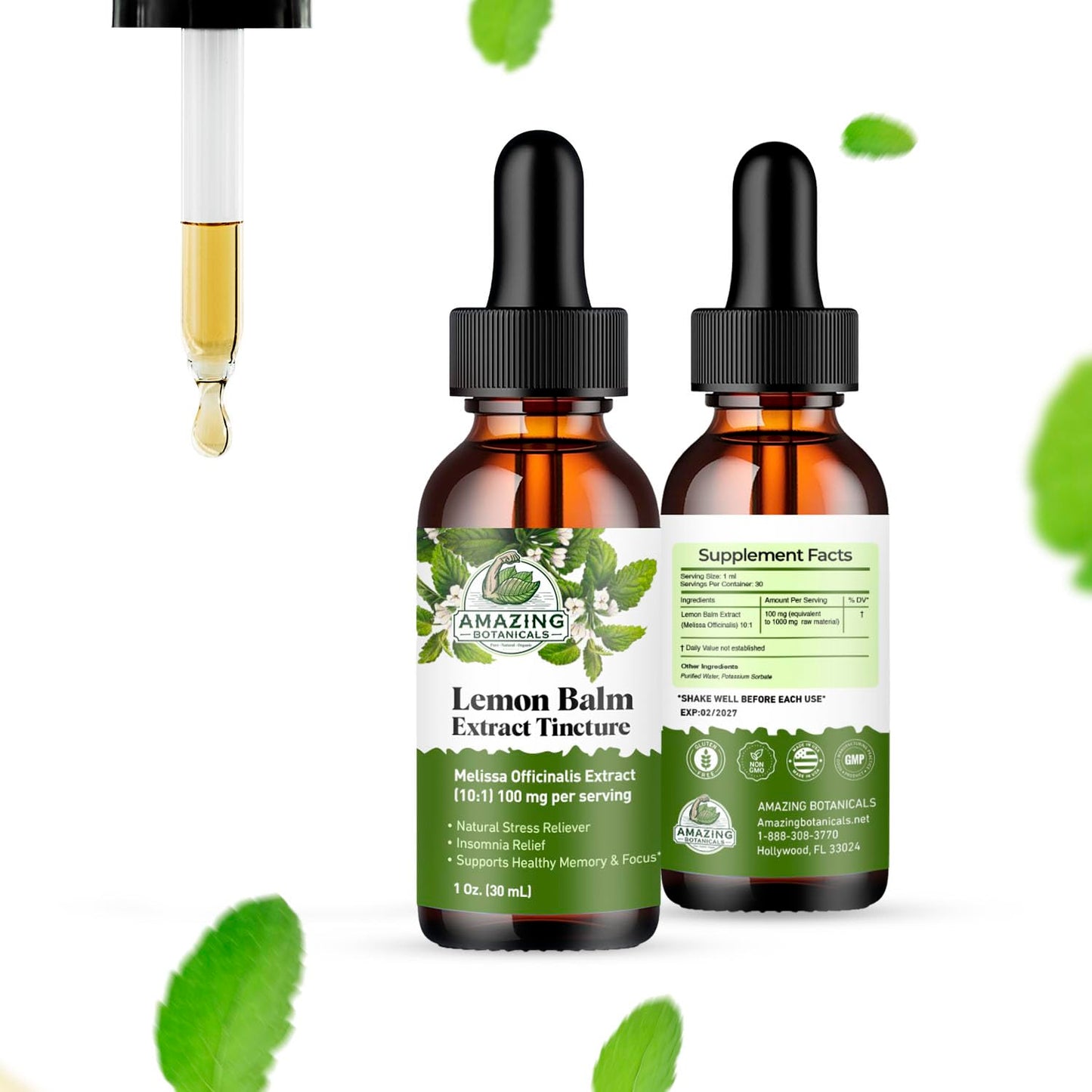 Amazing Botanicals Lemon Balm 10X Extract Tincture – 30,000 mg, 30 ml, Relaxation & Cognitive Support