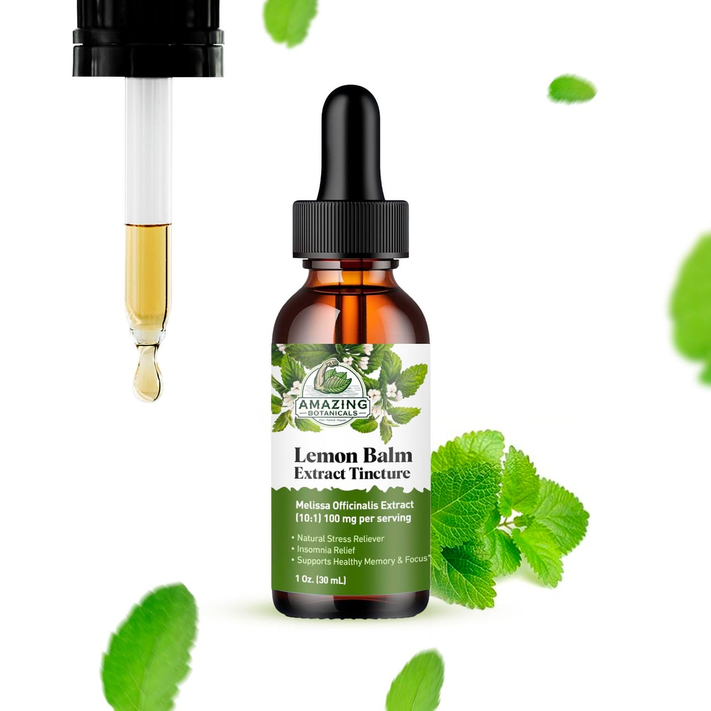 Amazing Botanicals Lemon Balm 10X Extract Tincture – 30,000 mg, 30 ml, Relaxation & Cognitive Support