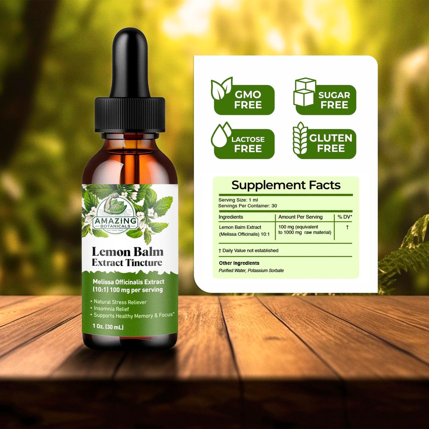 Amazing Botanicals Lemon Balm 10X Extract Tincture – 30,000 mg, 30 ml, Relaxation & Cognitive Support