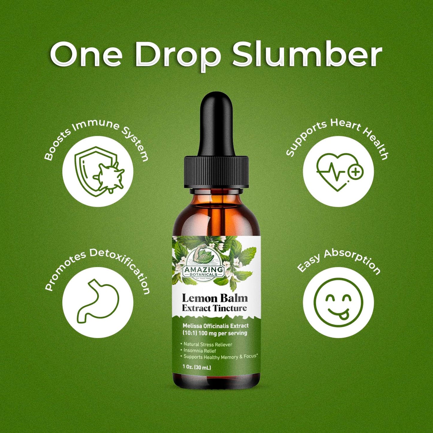 Amazing Botanicals Lemon Balm 10X Extract Tincture – 30,000 mg, 30 ml, Relaxation & Cognitive Support