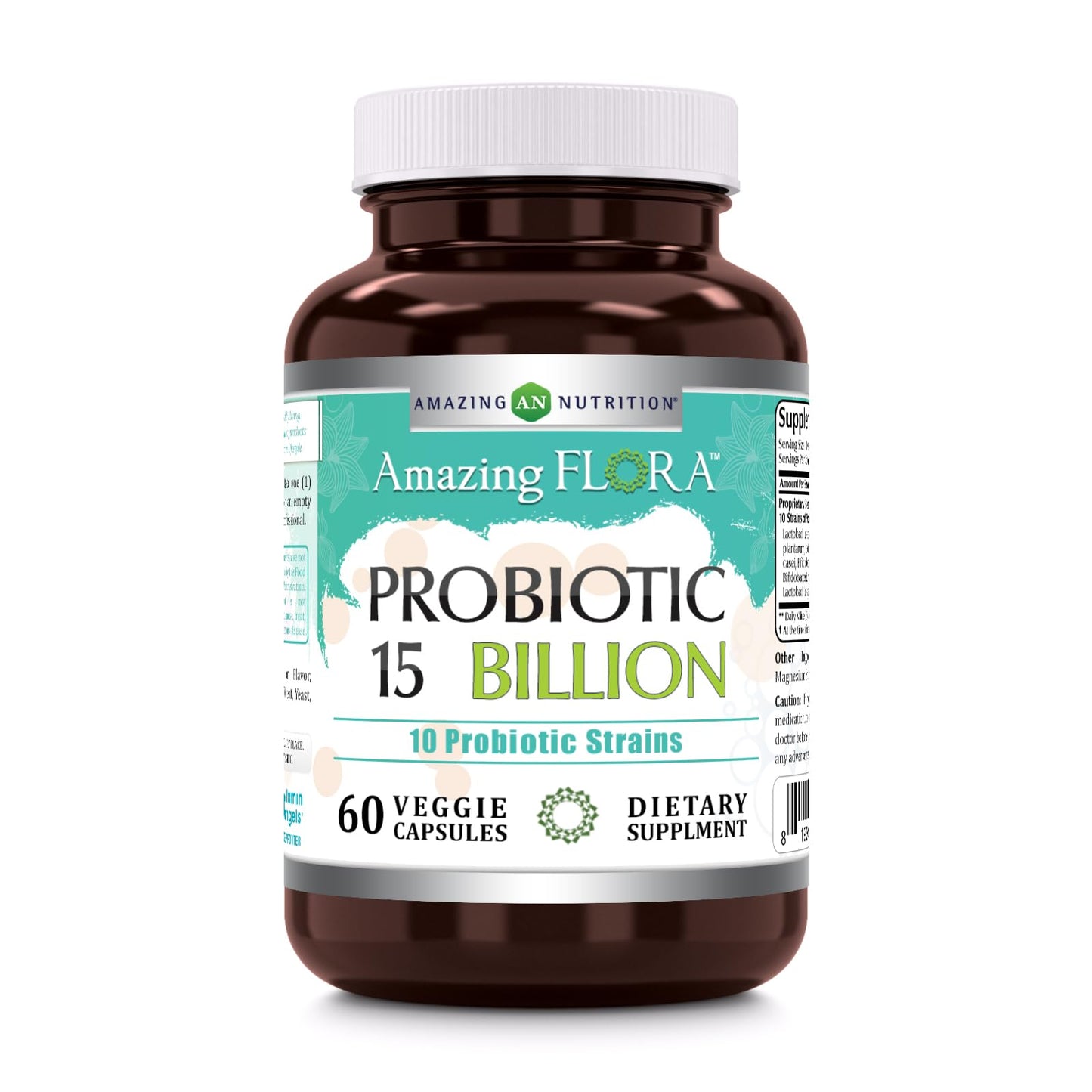 Amazing Flora Probiotic 10 Strains 15 Billions | 60 Veggie Capsules | Non-GMO | Gluten-Free | Made in USA