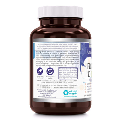 Amazing Flora Probiotic 10 Billion - 10 Strains Veggie Capsules (120 Count) - USA Made