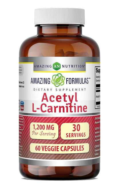 Amazing Formulas Acetyl L-Carnitine 1200 Mg – Veggie Capsules, Non-GMO, Gluten-Free, Made in USA (1 Pack | 60 Count)