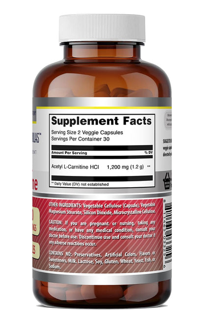 Amazing Formulas Acetyl L-Carnitine 1200 Mg – Veggie Capsules, Non-GMO, Gluten-Free, Made in USA (1 Pack | 60 Count)