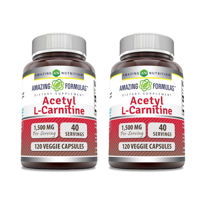 Amazing Formulas Acetyl L-Carnitine HCl 1500 mg Veggie Capsules – Non-GMO, Gluten Free, Made in USA | Vegetarian | Pack of 2 (120 Count)