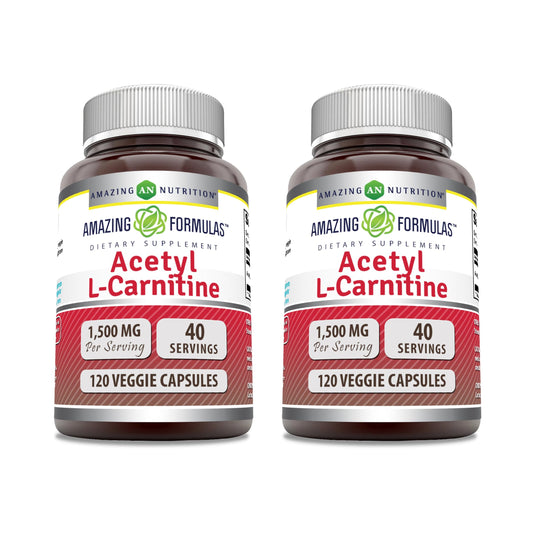 Amazing Formulas Acetyl L-Carnitine HCl 1500 mg Veggie Capsules – Non-GMO, Gluten Free, Made in USA | Vegetarian | Pack of 2 (120 Count) BritishVita | Premium UK Vitamins & Wellness Supplements