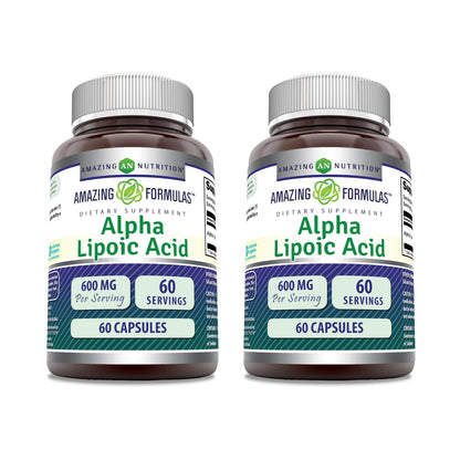 Amazing Formulas Alpha Lipoic Acid 600 mg – 60 Capsules | Non-GMO, Gluten Free | Made in USA | 2-Pack