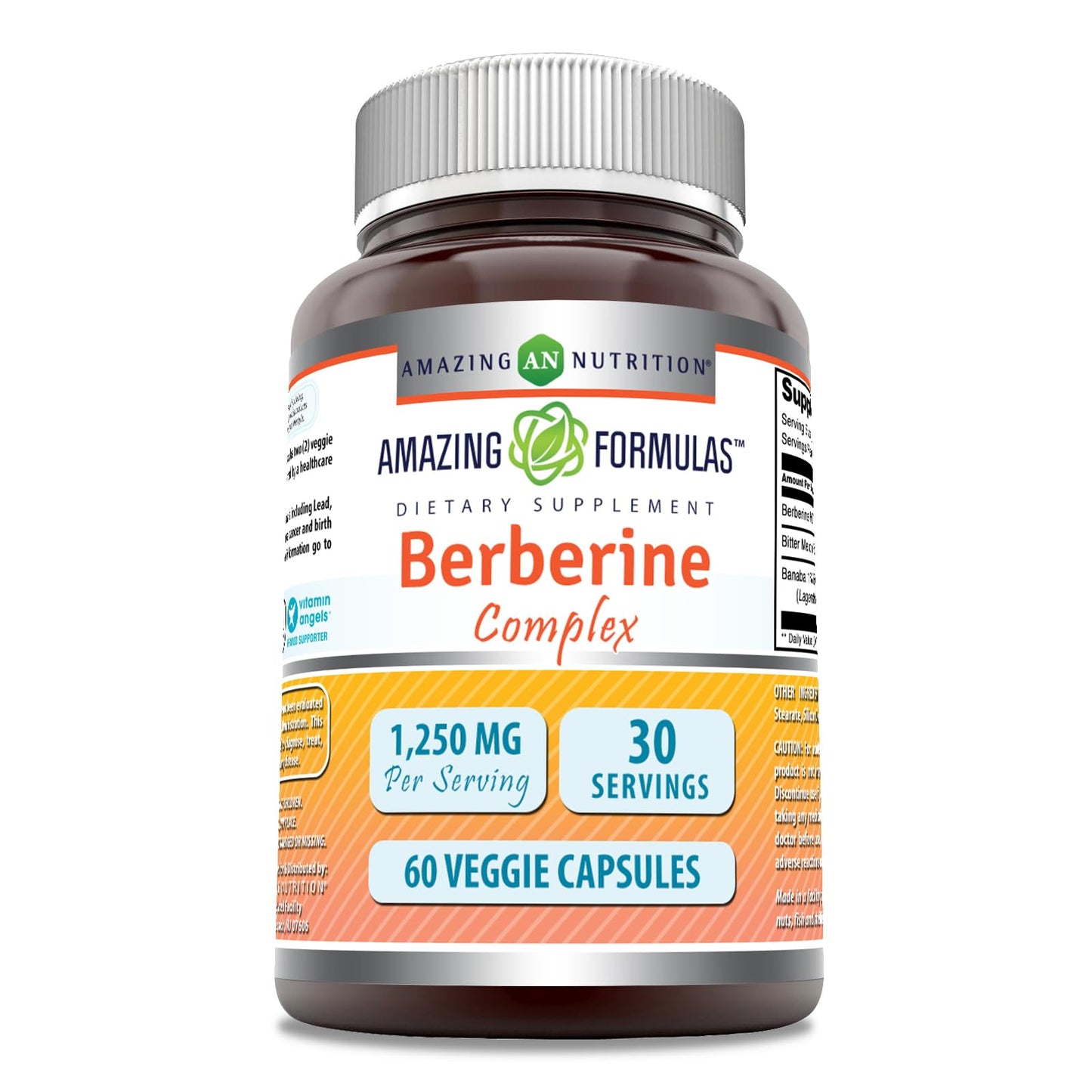 Amazing Formulas Berberine Complex with Bitter Melon & Banaba – 1250 mg per Serving | Veggie Capsules | Non-GMO | Gluten-Free | Made in USA