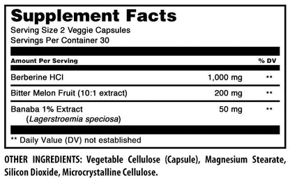 Amazing Formulas Berberine Complex with Bitter Melon & Banaba – 1250 mg per Serving | Veggie Capsules | Non-GMO | Gluten-Free | Made in USA