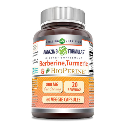 Amazing Formulas Berberine Turmeric & Bioperine 800mg – 60 Veggie Capsules