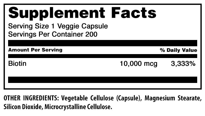 Amazing Formulas Biotin 10,000 mcg – 200 Veggie Capsules | Non-GMO, Gluten-Free, Made in USA