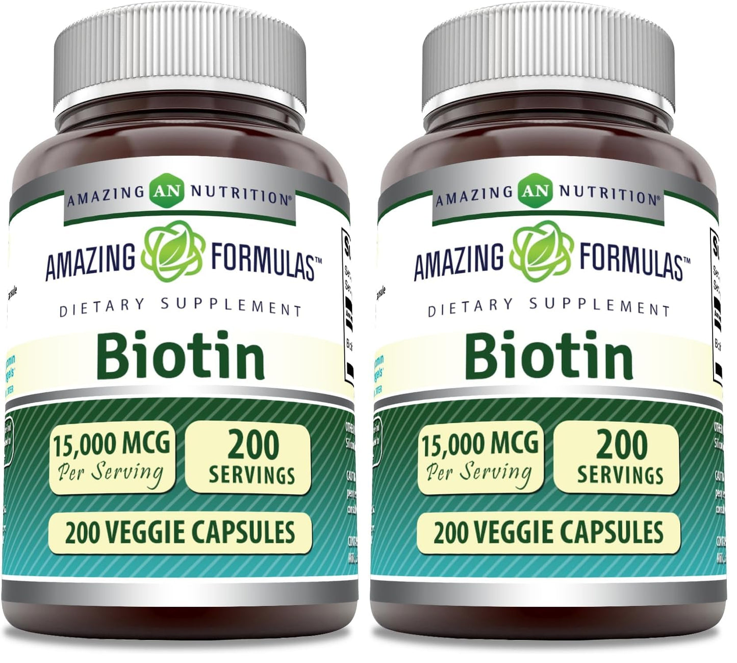Amazing Formulas Biotin 15000 mcg – Supports Healthy Hair, Skin & Nails | 200 Capsules (Pack of 2)
