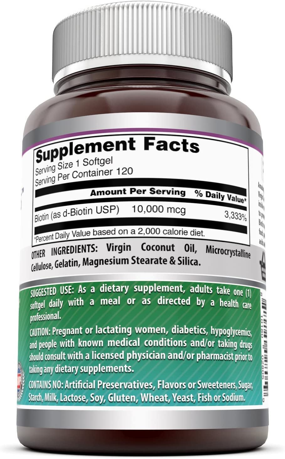 Amazing Formulas Biotin 10,000 mcg with Coconut Oil – Softgels, Non-GMO, Gluten-Free, Made in USA (2 Pack, 120 Count)