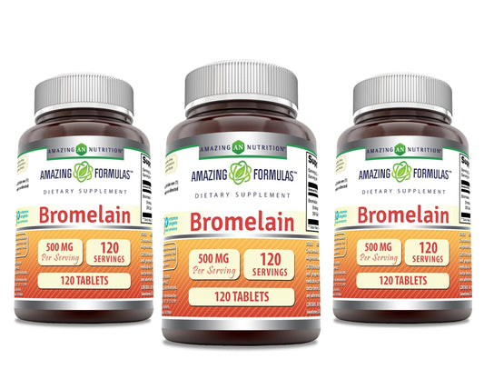 Amazing Formulas Bromelain 500 mg | 120 Count Pack of 3 | Non-GMO, Gluten-Free | Made in USA BritishVita | Premium UK Vitamins & Wellness Supplements