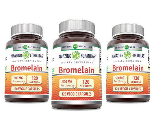 Amazing Formulas Bromelain Supplement – 500 mg (2400 GDU) – 3 Pack, 120 Veggie Capsules – Non-GMO, Gluten Free, Made in USA
