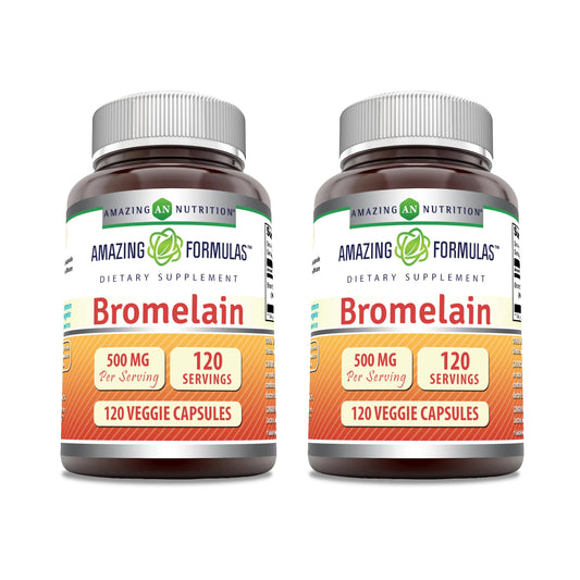 Amazing Formulas Bromelain Supplement - 500 mg, 2400 GDU, 120 Veggie Capsules (2 Pack) BritishVita | Premium UK Vitamins & Wellness Supplements