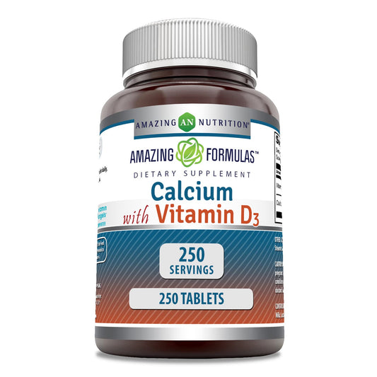 Amazing Formulas Calcium with Vitamin D3 - 250 Count, Non-GMO, Gluten-Free, Made in USA BritishVita | Premium UK Vitamins & Wellness Supplements