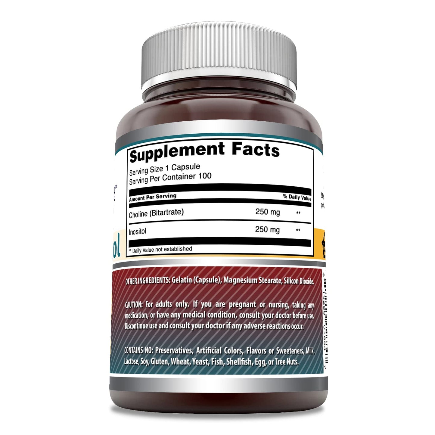 Amazing Formulas Choline & Inositol 500 mg Supplement – Capsules, Non-GMO, Gluten-Free, Made in USA | 1 Pack | 100 Count
