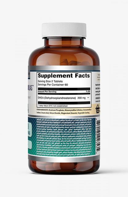Amazing Formulas DHEA 200 mg - 120 Tablets - Pack of 2 | Non-GMO, Gluten-Free