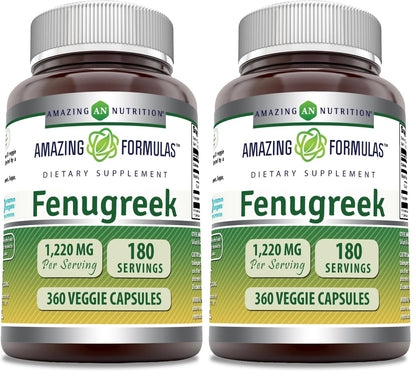 Amazing Formulas Fenugreek Seed Supplement | 610 Mg | 360 Veggie Capsules | Non-GMO | Gluten Free | Made in USA (Pack of 2)