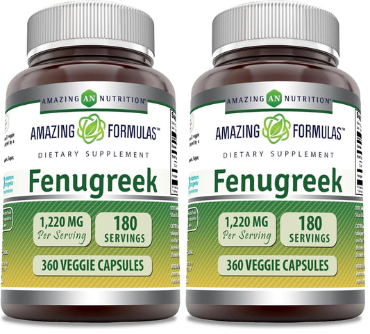 Amazing Formulas Fenugreek Seed Supplement | 610 Mg | 360 Veggie Capsules | Non-GMO | Gluten Free | Made in USA (Pack of 2) BritishVita | Premium UK Vitamins & Wellness Supplements