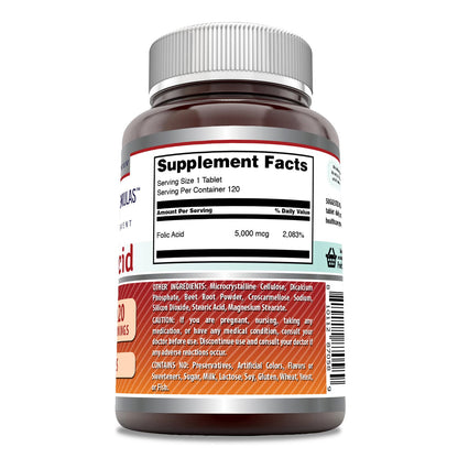Amazing Formulas Folic Acid 5000 mcg per Serving | 120 Count | Non-GMO, Gluten-Free | Made in USA
