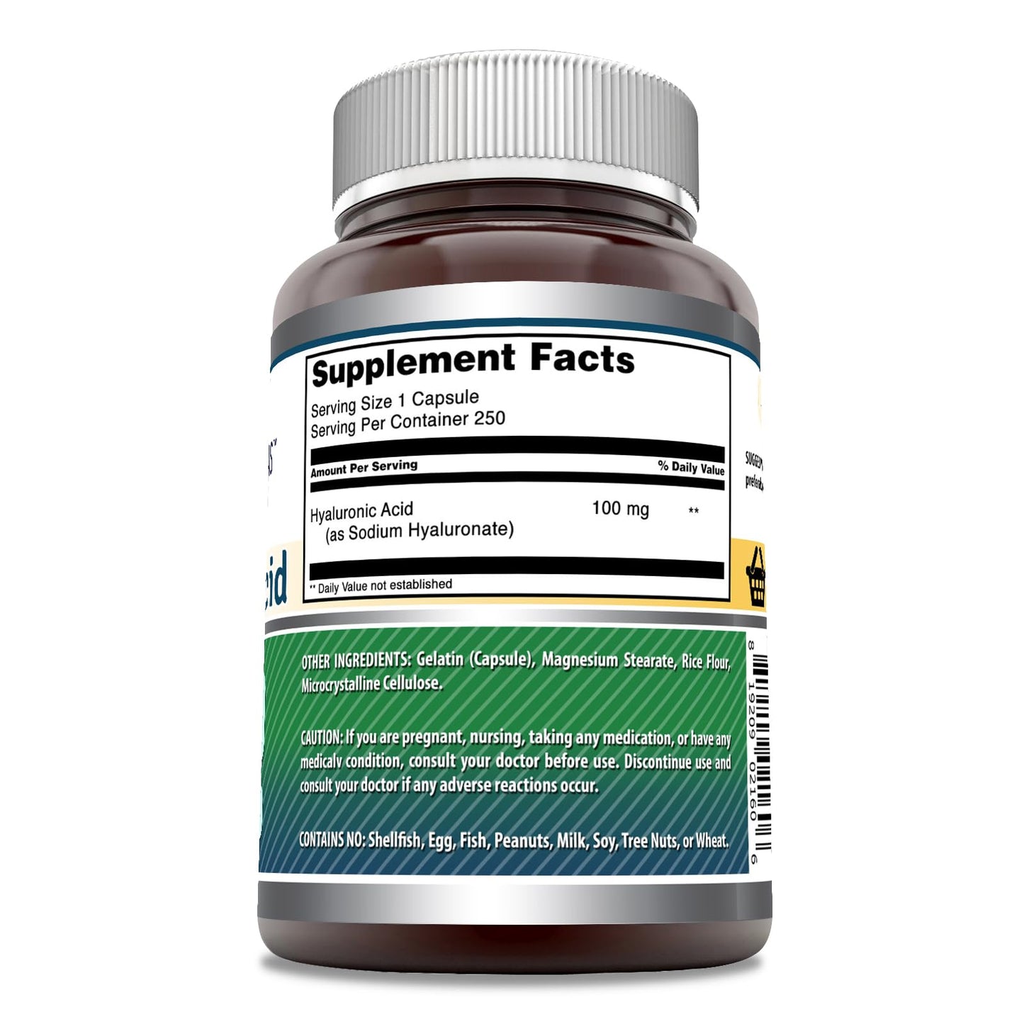 Amazing Formulas Hyaluronic Acid 100mg – 250 Capsules | Non-GMO, Gluten Free, Made in USA