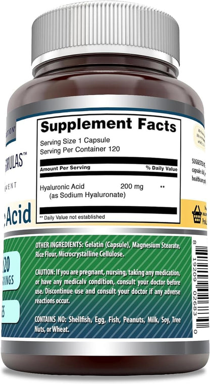Amazing Formulas Hyaluronic Acid 200 mg – Non-GMO, Gluten Free, Made in USA (120 Count, 2 Pack)