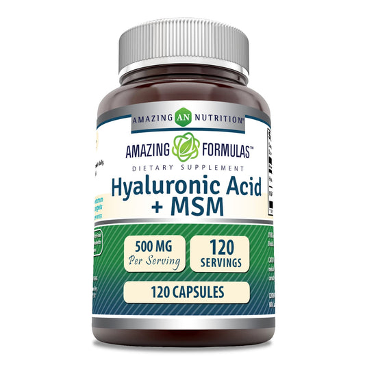 Amazing Formulas Hyaluronic Acid & MSM Supplement | 500 Mg | 120 Capsules | Non-GMO | Gluten-Free | Made in USA BritishVita | Premium UK Vitamins & Wellness Supplements