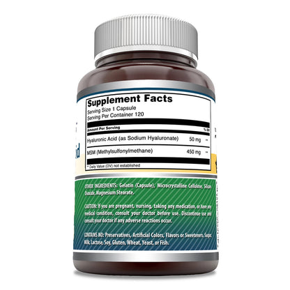 Amazing Formulas Hyaluronic Acid & MSM Supplement | 500 Mg | 120 Capsules | Non-GMO | Gluten-Free | Made in USA