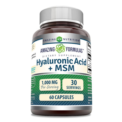 Amazing Formulas Hyaluronic Acid & MSM Supplement | 1000 Mg Per Serving | Capsules | Non-GMO | Gluten Free | Made in USA (60 Count | 1 Pack)