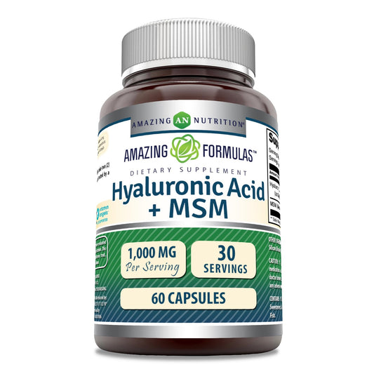 Amazing Formulas Hyaluronic Acid & MSM Supplement | 1000 Mg Per Serving | Capsules | Non-GMO | Gluten Free | Made in USA (60 Count | 1 Pack) BritishVita | Premium UK Vitamins & Wellness Supplements