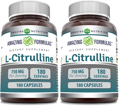 Amazing Formulas L-Citrulline Supplement | 750 Mg Per Serving | 180 Capsules | Non-GMO | Gluten-Free | Made in USA (Pack of 2)