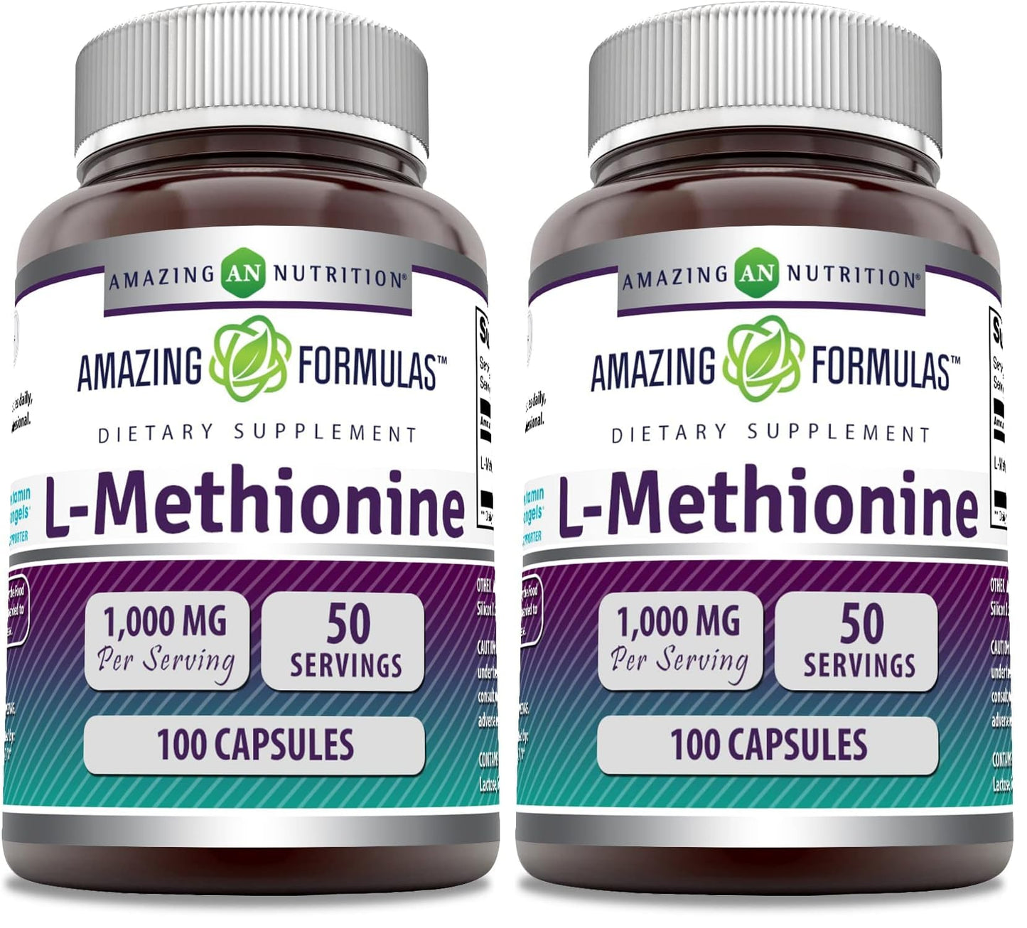 Amazing Formulas L-Methionine 1000 mg - 100 Capsules (Pack of 2) | Non-GMO, Gluten-Free, Made in USA