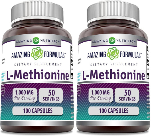Amazing Formulas L-Methionine 1000 mg - 100 Capsules (Pack of 2) | Non-GMO, Gluten-Free, Made in USA BritishVita | Premium UK Vitamins & Wellness Supplements
