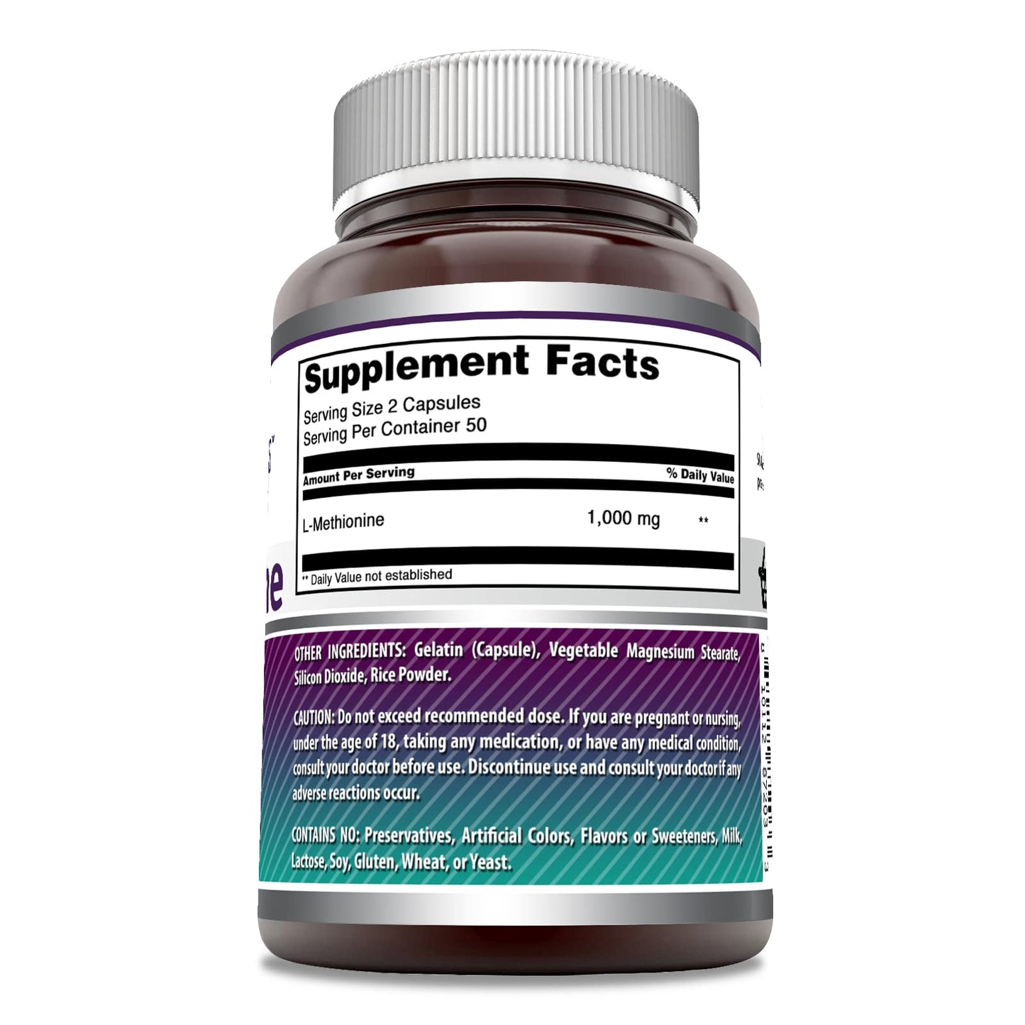 Amazing Formulas L-Methionine 1000 mg - 100 Capsules (Pack of 2) | Non-GMO, Gluten-Free, Made in USA